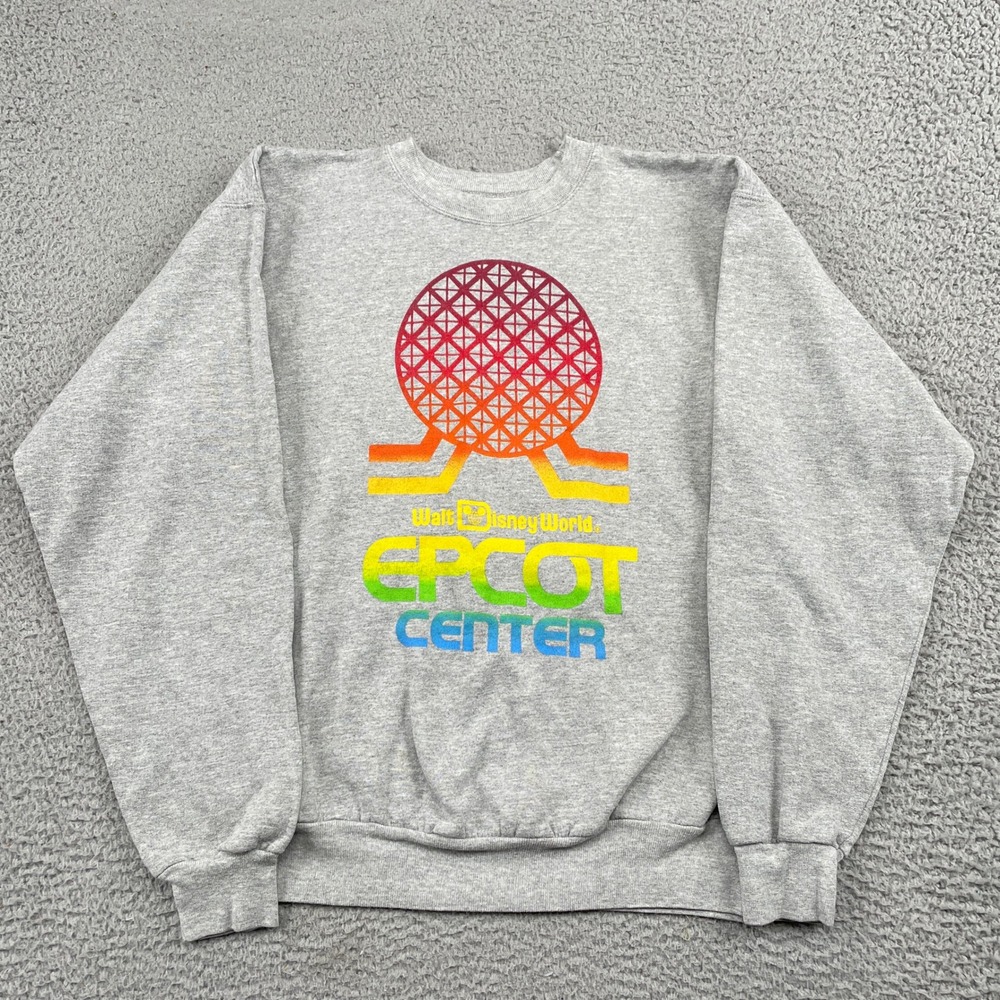 Disney Sweatshirt Unisex Small Gray Epcot Center Rainbow Graphic Pullover Hanes